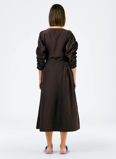 Italian Sporty Nylon Side Shirred Circle Skirt - Dark Brown
