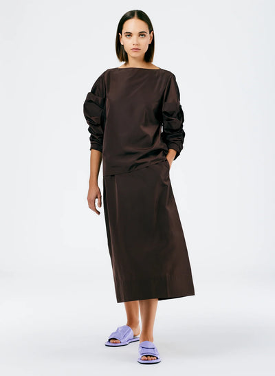 Italian Sporty Nylon Shirred Sleeve Top - Dark Brown