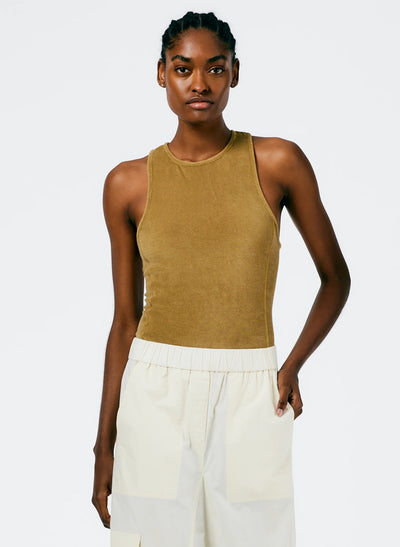 Terry Crewneck Racerback Bodysuit - Cumin