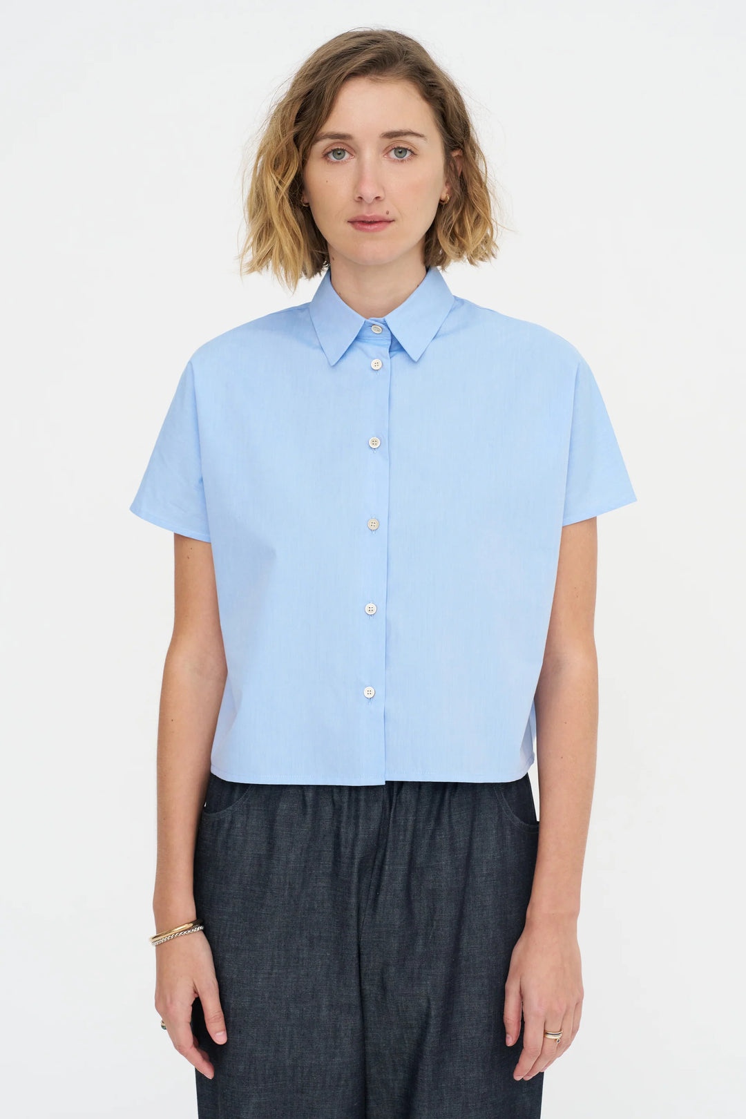 Cropt Blue Shirt - Sky Blue