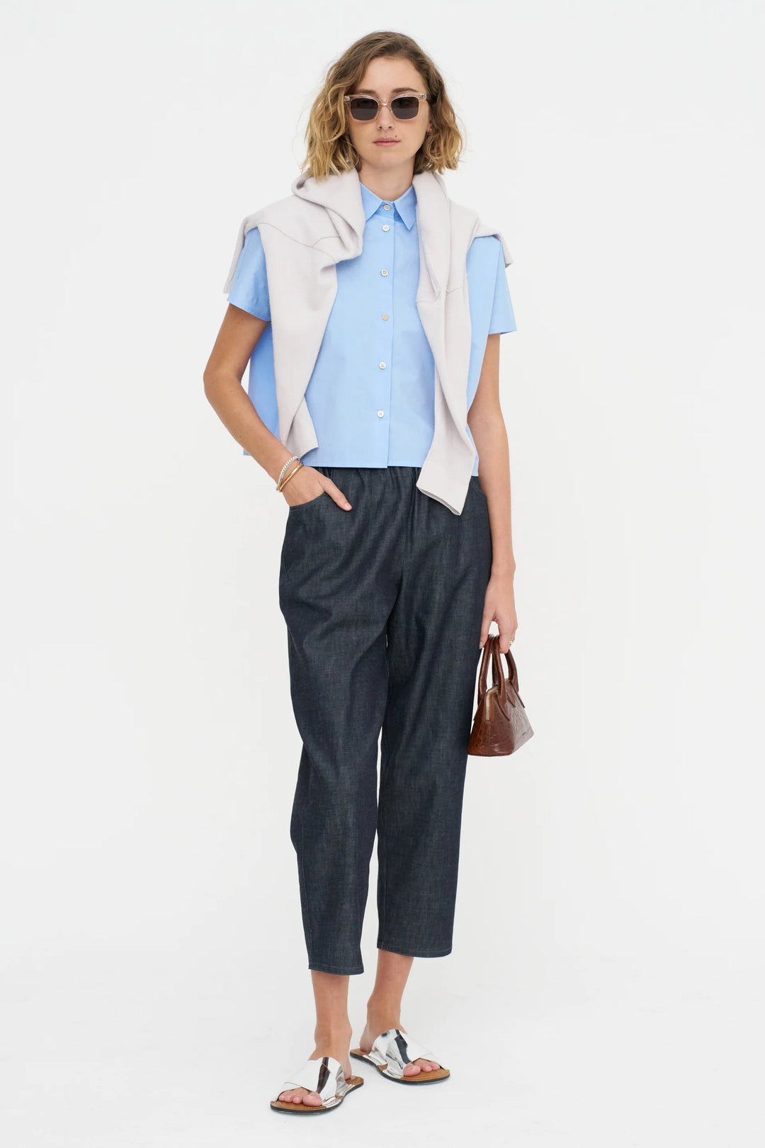 Cropt Blue Shirt - Sky Blue