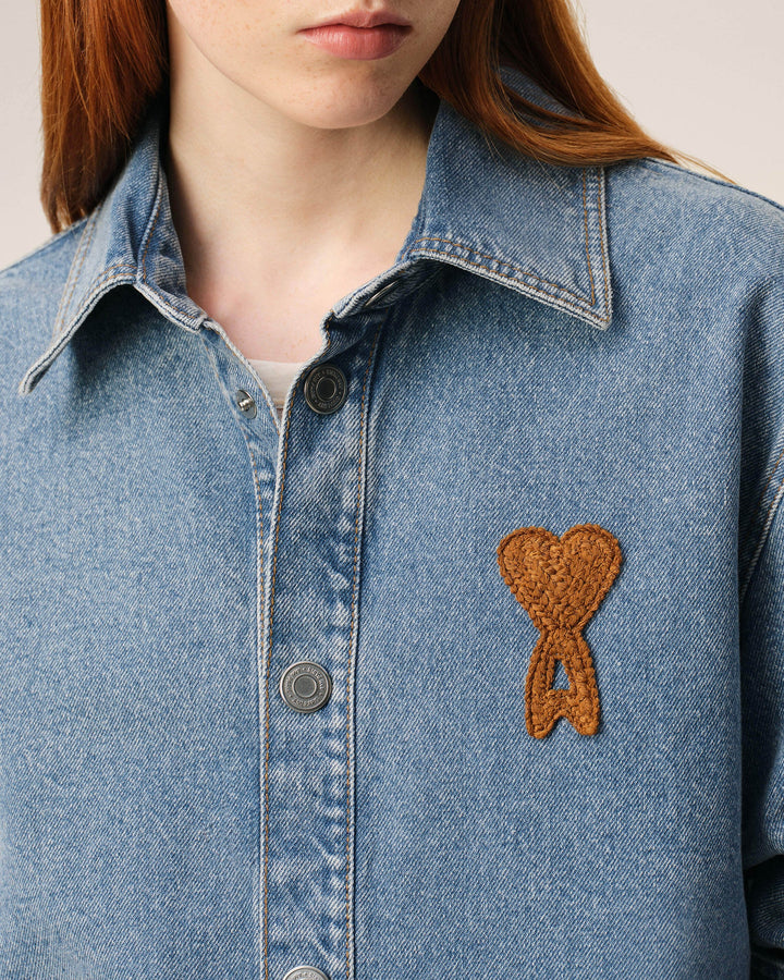 Overshirt with Knitted AMI logo - Medium Blue