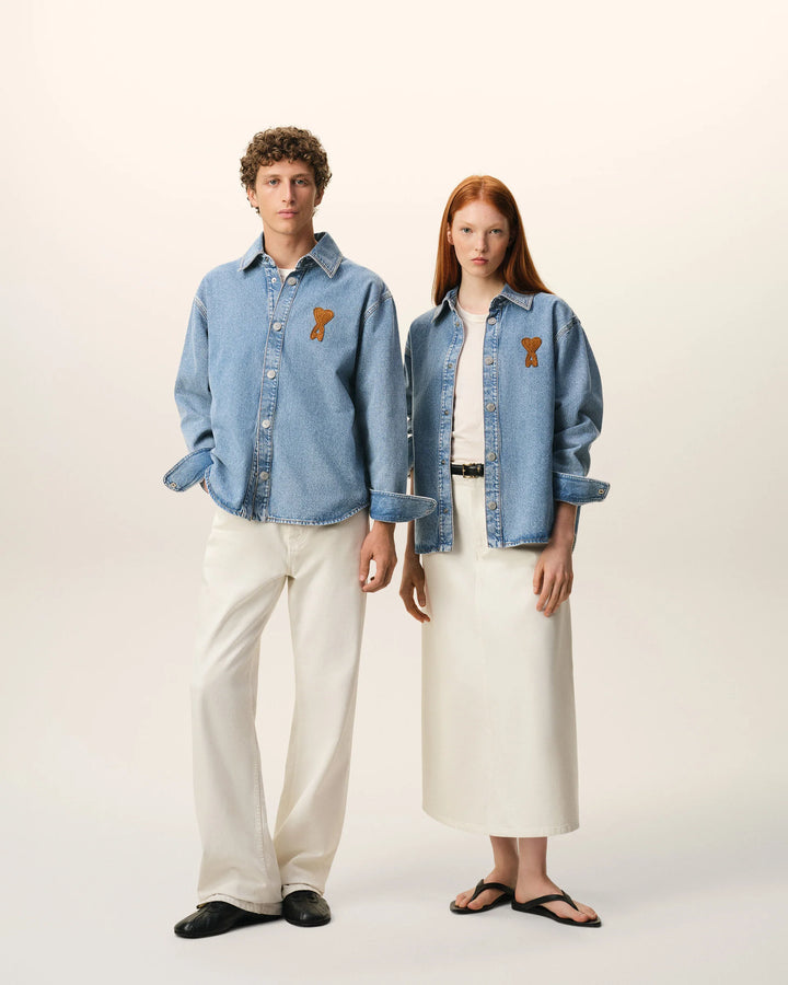Overshirt with Knitted AMI logo - Medium Blue