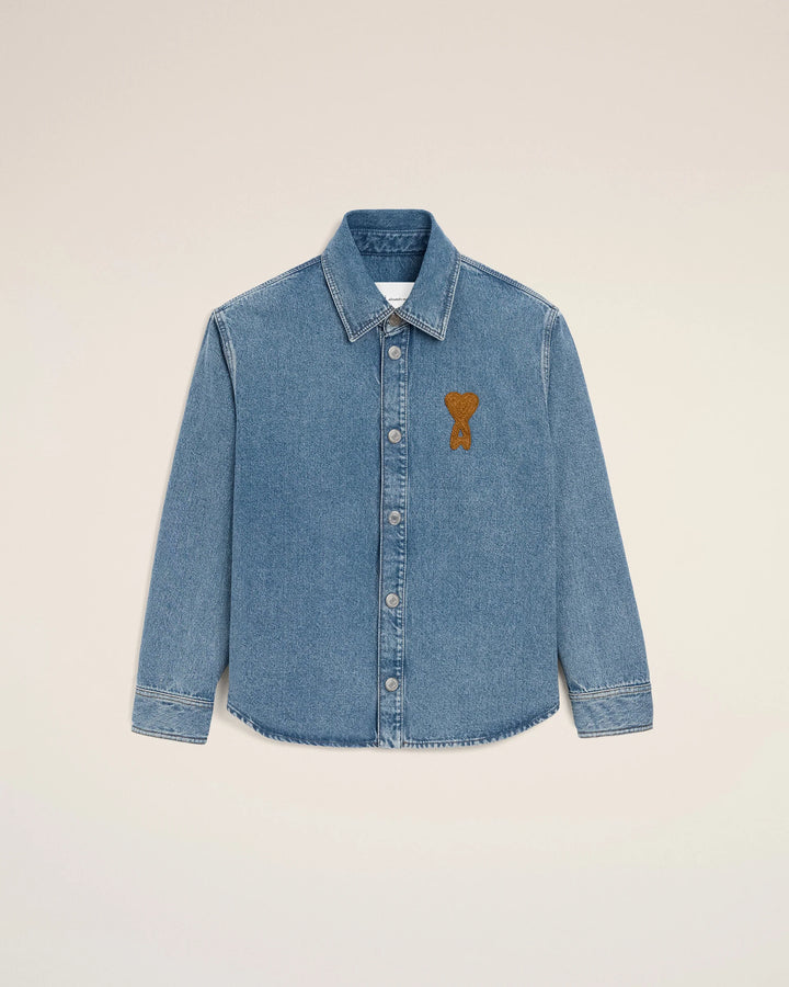 Overshirt with Knitted AMI logo - Medium Blue
