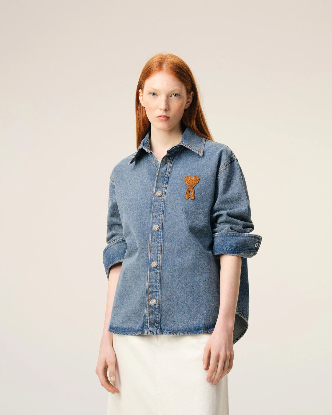 Overshirt with Knitted AMI logo - Medium Blue
