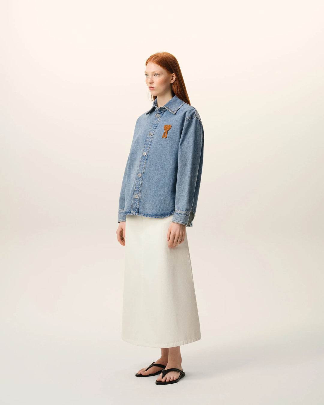 Overshirt with Knitted AMI logo - Medium Blue