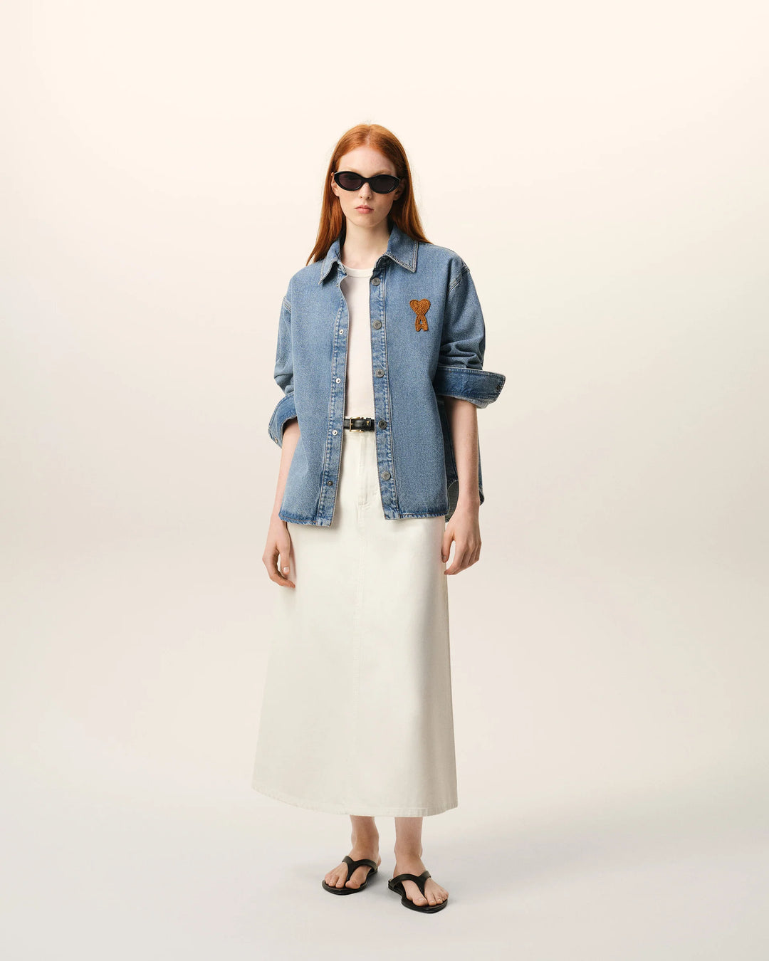 Overshirt with Knitted AMI logo - Medium Blue