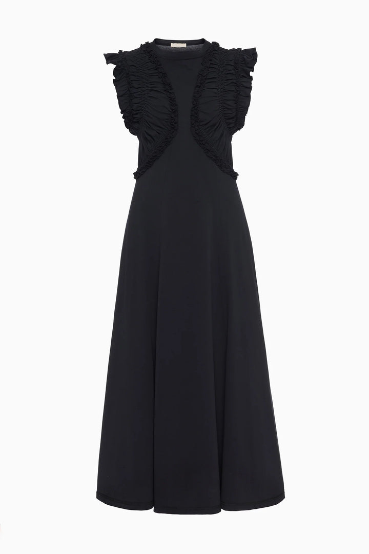 Shiva Sleeveless Ruffled Midi Dress - Noir