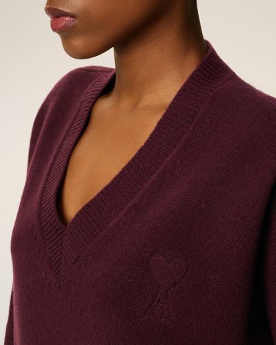 Wool Ami De Coeur V Neck Sweater - Burgundy