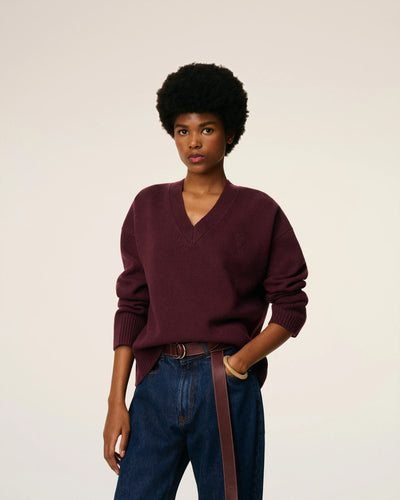 Wool Ami De Coeur V Neck Sweater - Burgundy