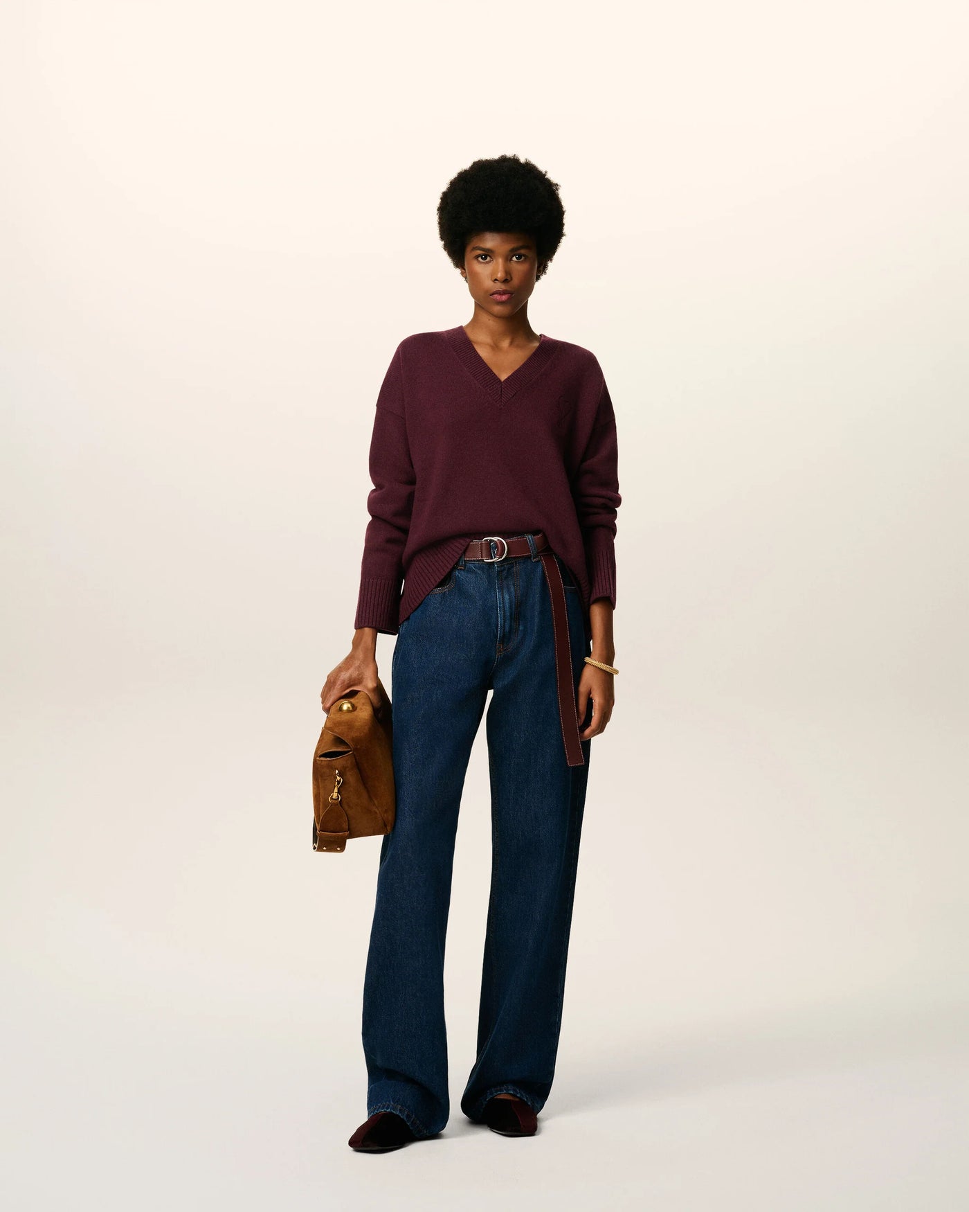 Wool Ami De Coeur V Neck Sweater - Burgundy