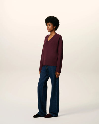 Wool Ami De Coeur V Neck Sweater - Burgundy