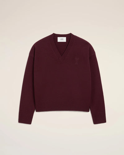 Wool Ami De Coeur V Neck Sweater - Burgundy