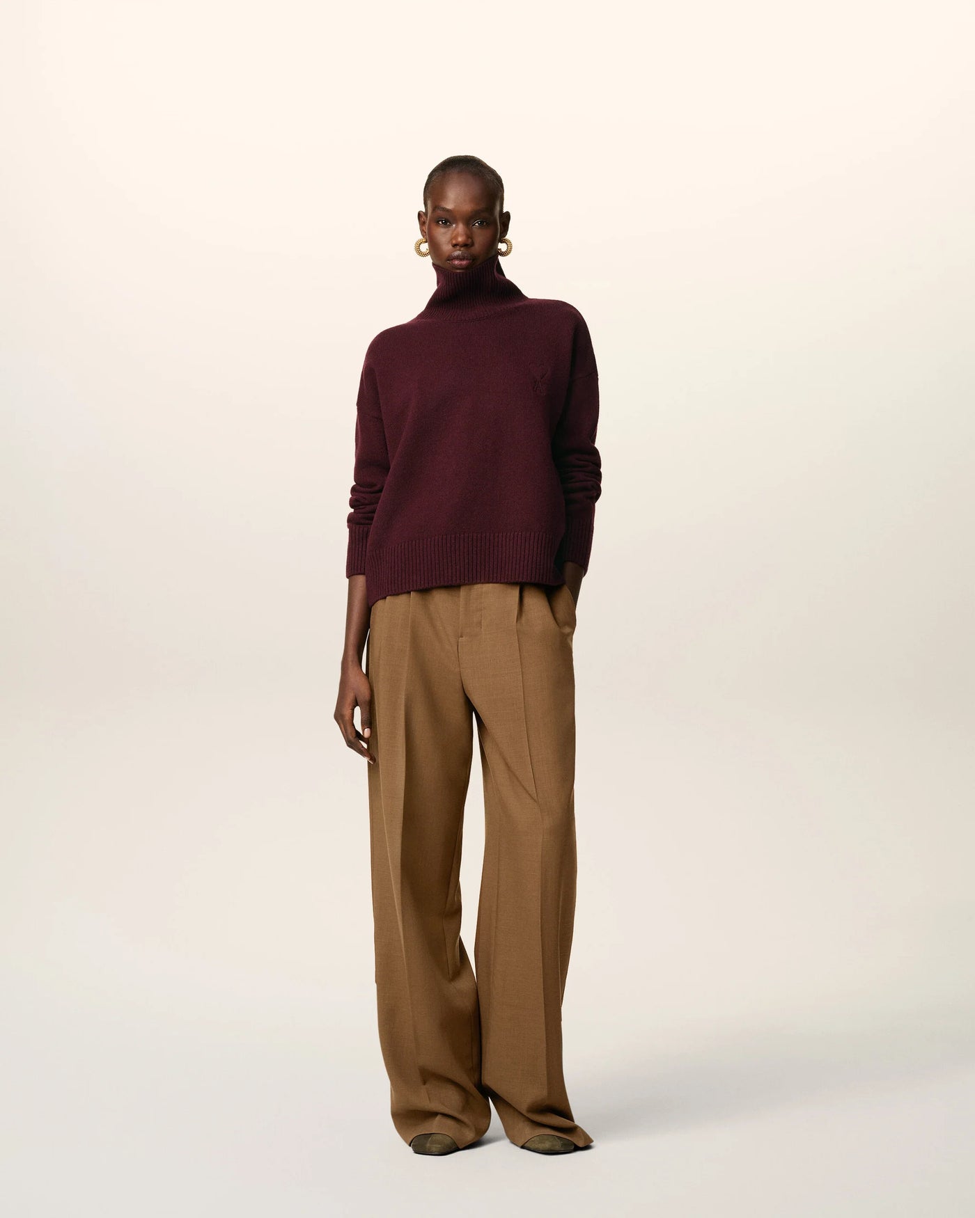 Wool Ami De Coeur Funnel Neck Sweater - Burgundy