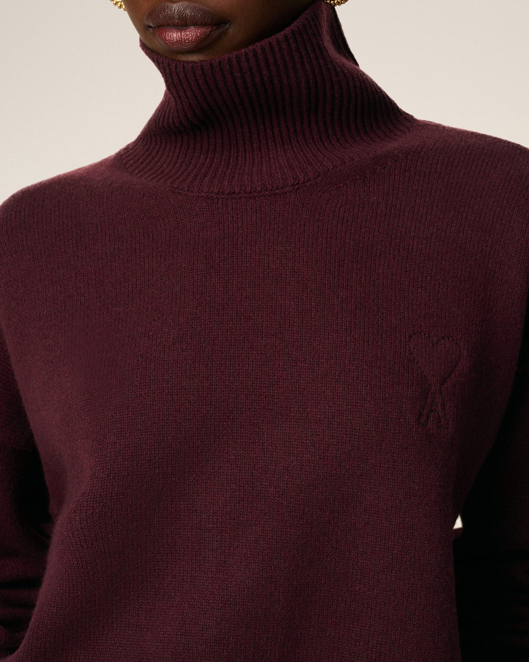 Wool Ami De Coeur Funnel Neck Sweater - Burgundy