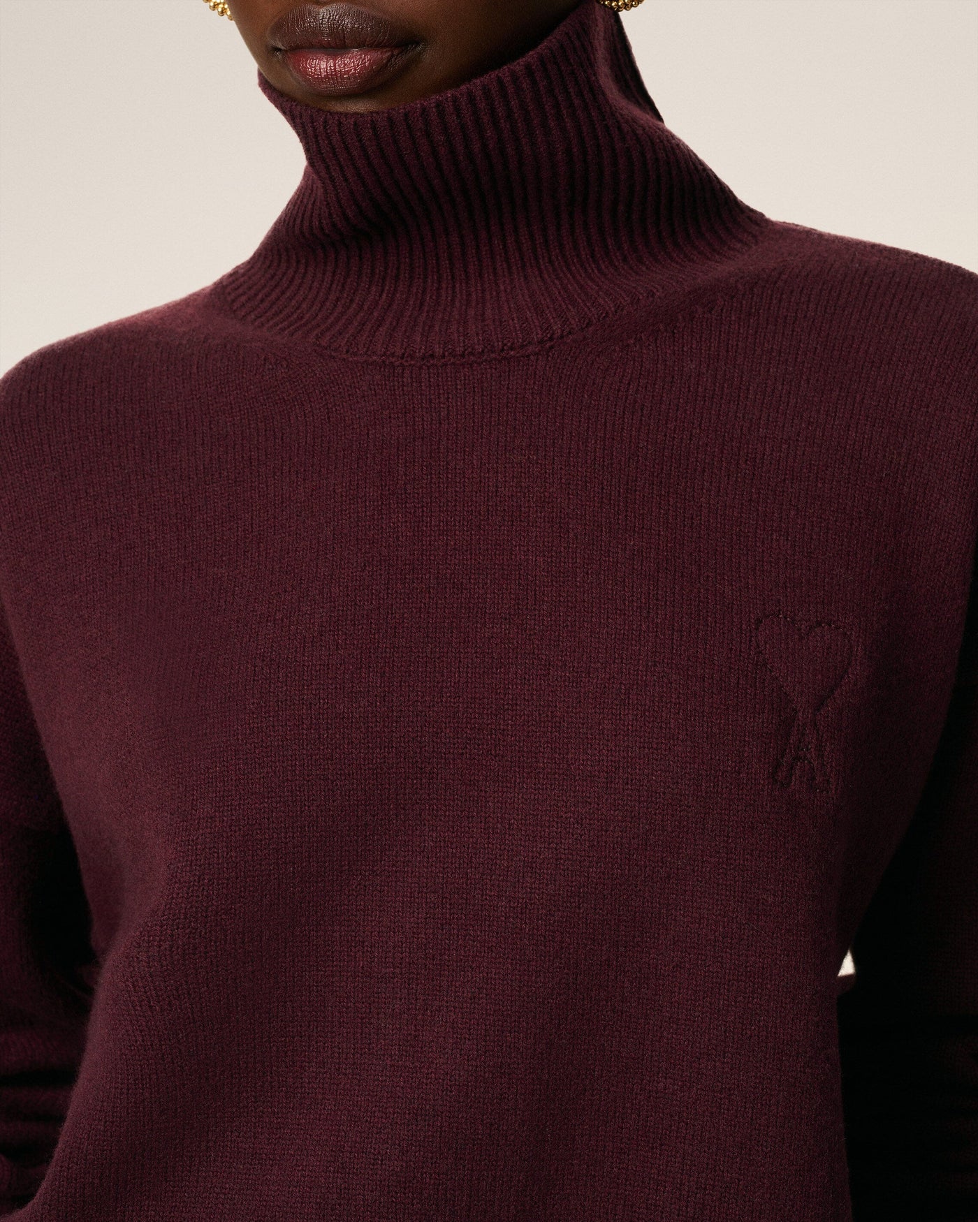 Wool Ami De Coeur Funnel Neck Sweater - Burgundy