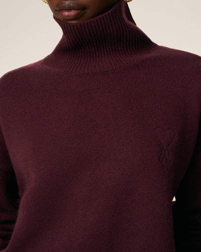Wool Ami De Coeur Funnel Neck Sweater - Burgundy