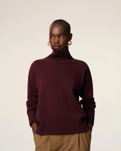 Wool Ami De Coeur Funnel Neck Sweater - Burgundy
