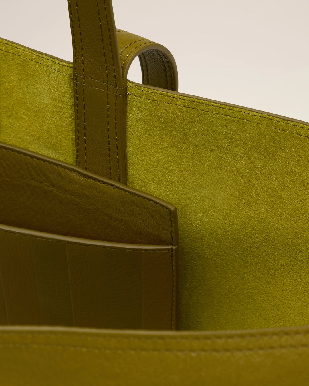 Khaki Leather Midi Tote Bag - Lichen