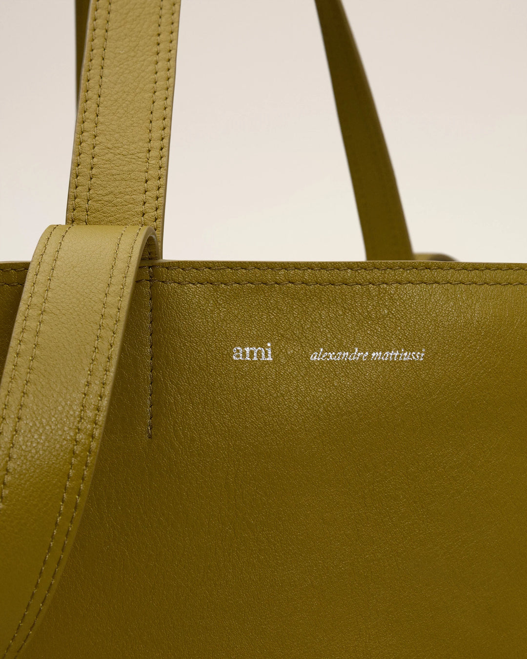 Khaki Leather Midi Tote Bag - Lichen