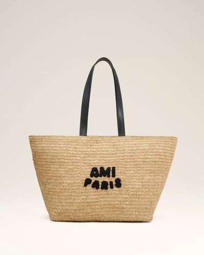 Beige Leather Rafia Ami Paris Tote Bag - Natural