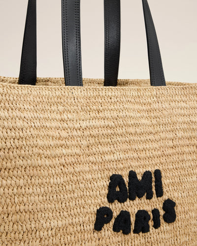 Beige Leather Rafia Ami Paris Tote Bag - Natural