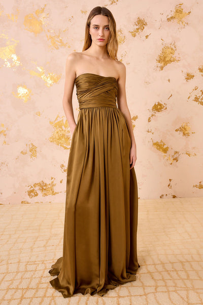 Anastasia Silk Wrapped Strapless Gown - Willow