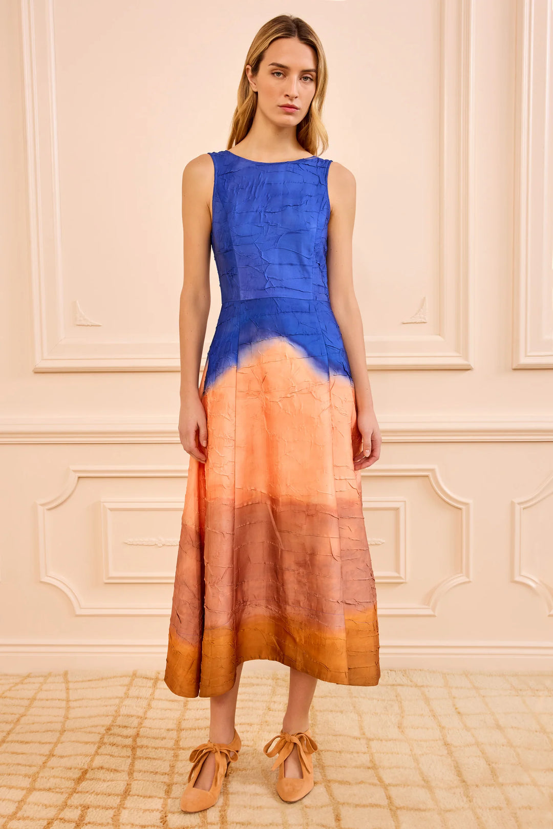 Georgia Satin Midi Dress - Blue Multi