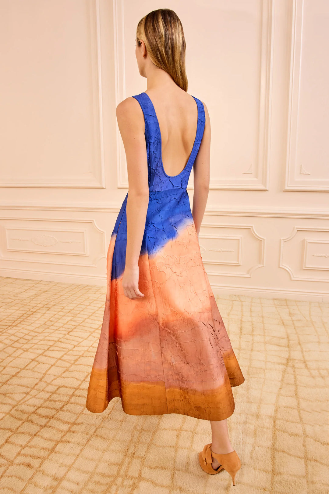 Georgia Satin Midi Dress - Blue Multi
