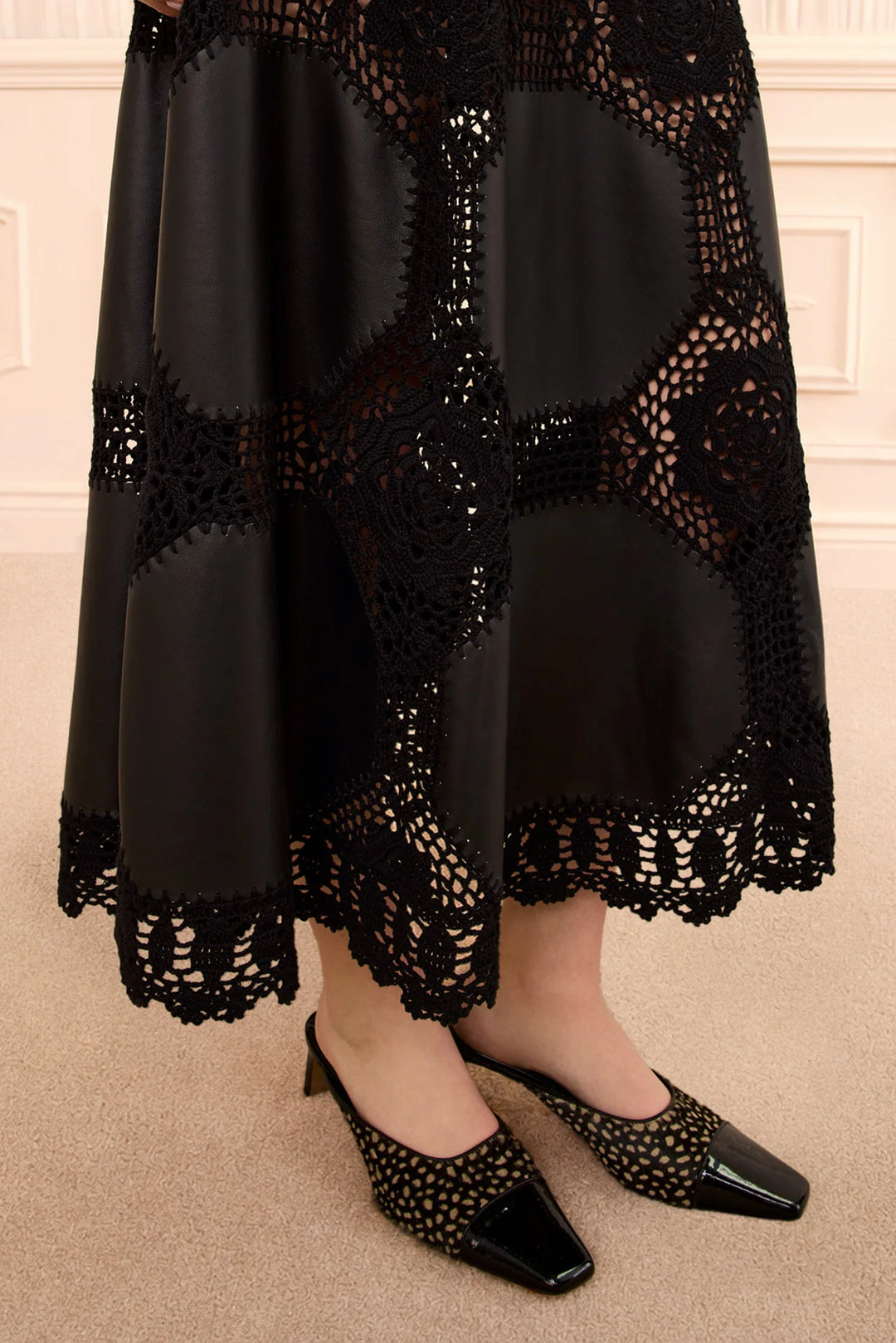 Ilana Dress Crochet/Leather Dress - Black
