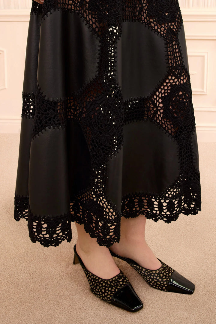 Ilana Dress Crochet/Leather Dress - Black