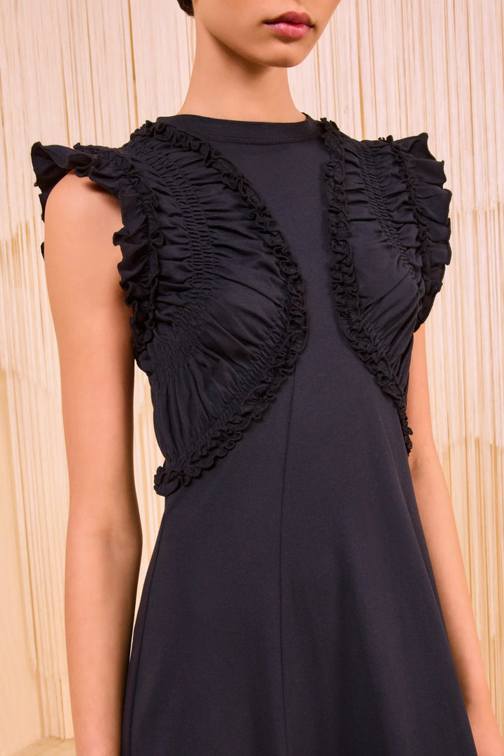 Shiva Sleeveless Ruffled Midi Dress - Noir