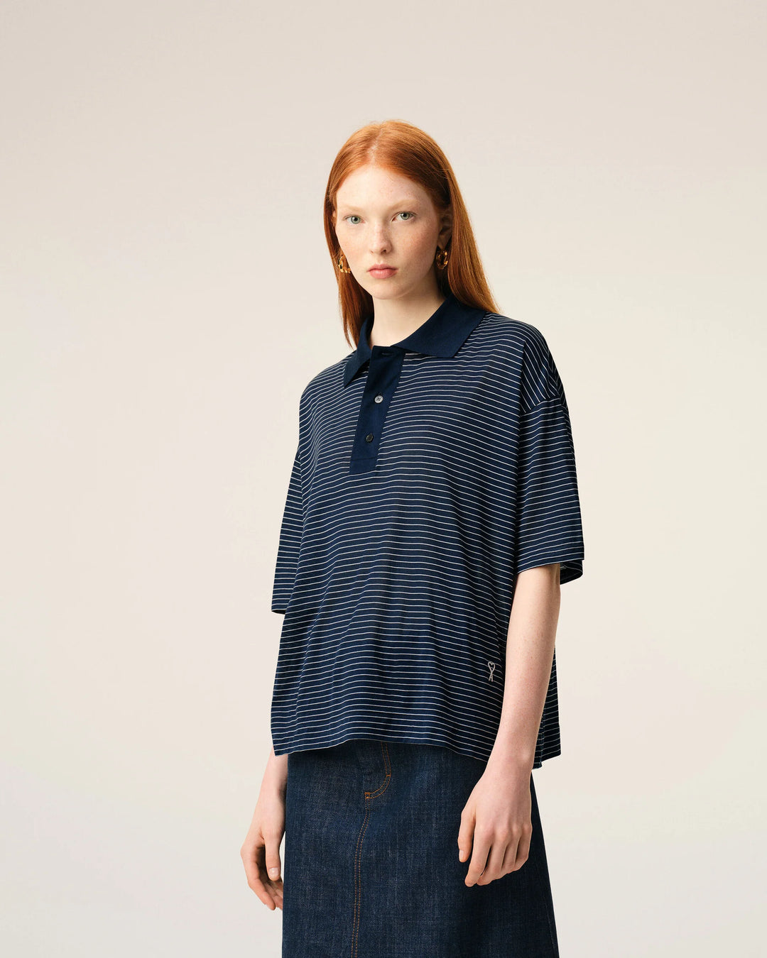 Striped Polo w/ Patch - Medium Blue