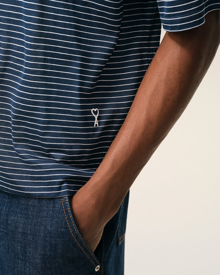 Striped Polo w/ Patch - Medium Blue
