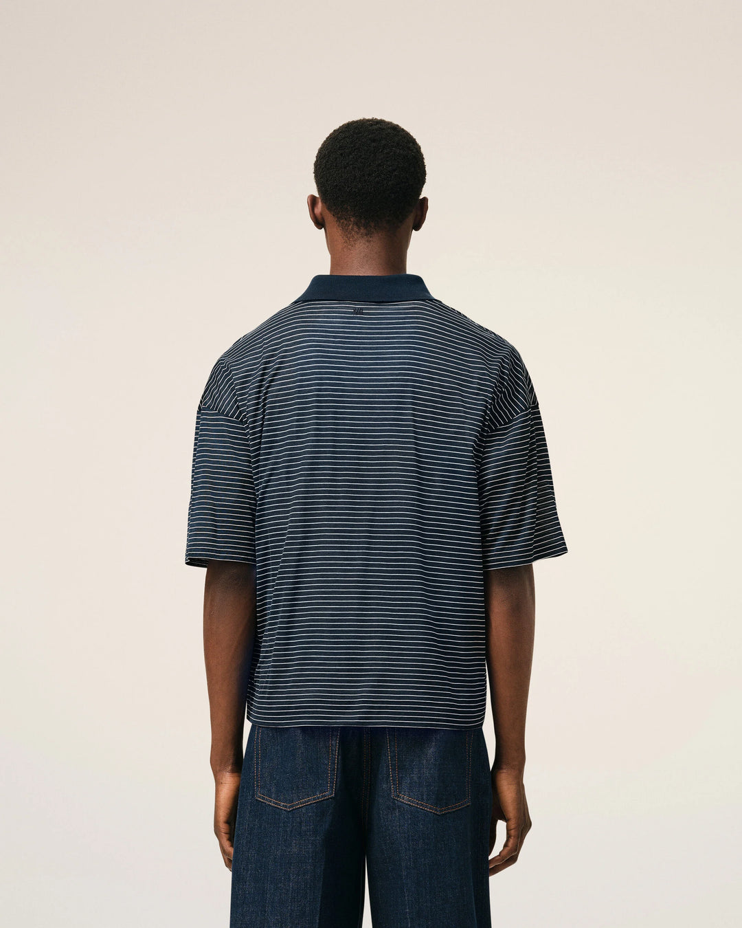 Striped Polo w/ Patch - Medium Blue