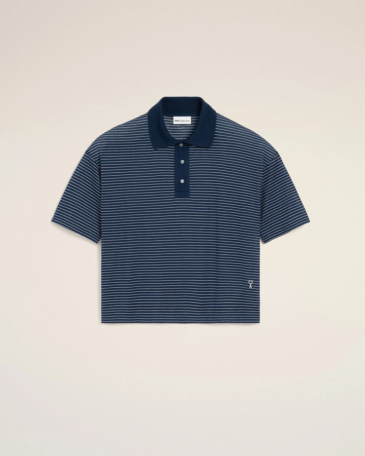 Striped Polo w/ Patch - Medium Blue