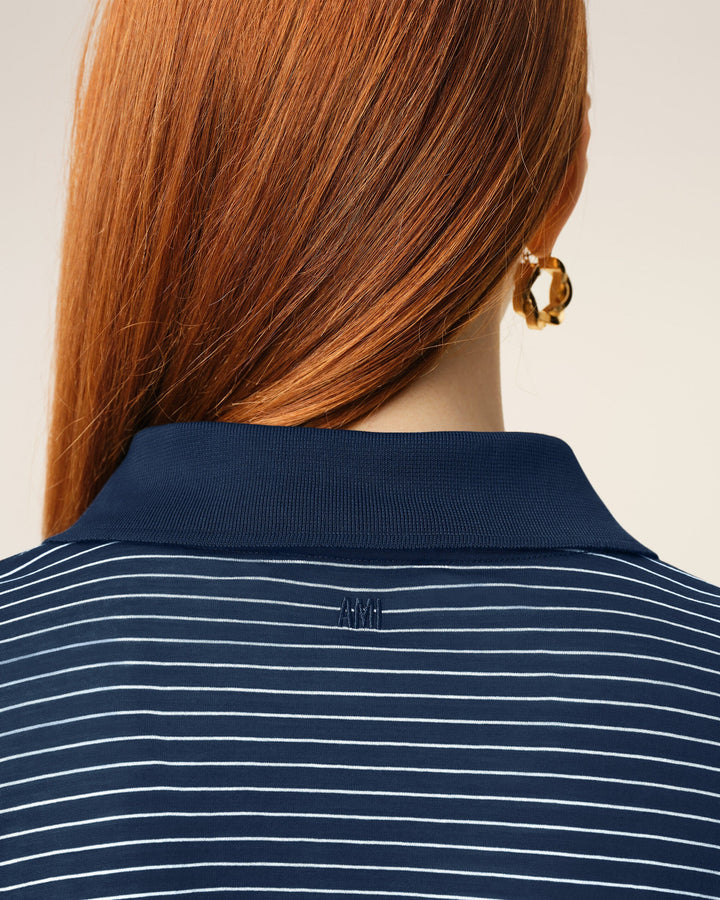 Striped Polo w/ Patch - Medium Blue