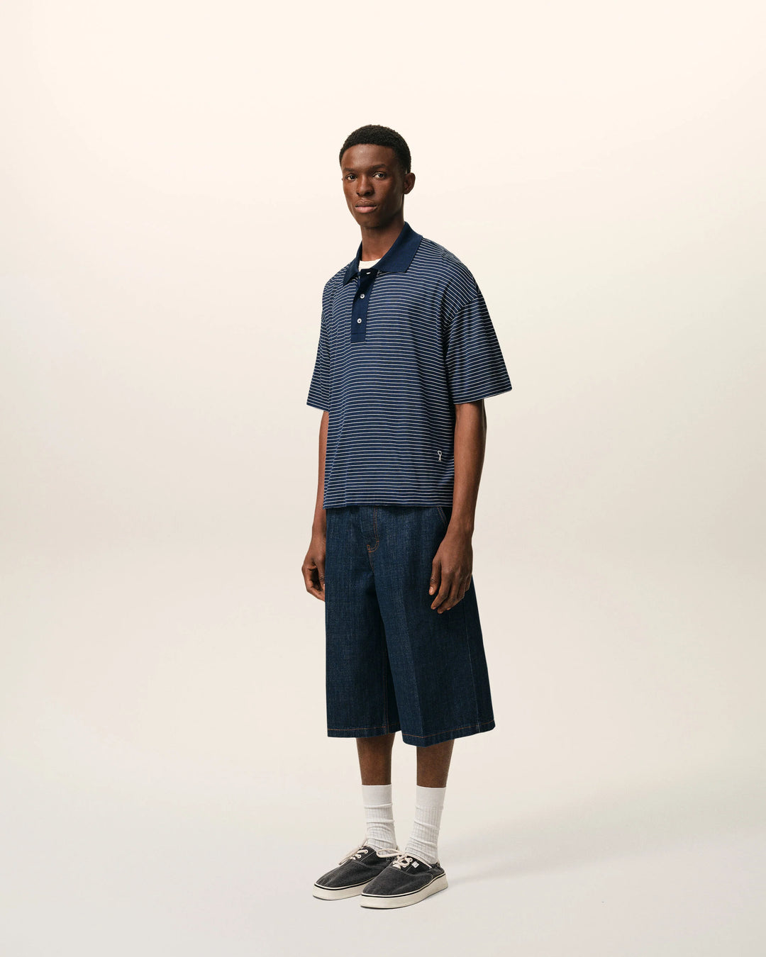 Striped Polo w/ Patch - Medium Blue