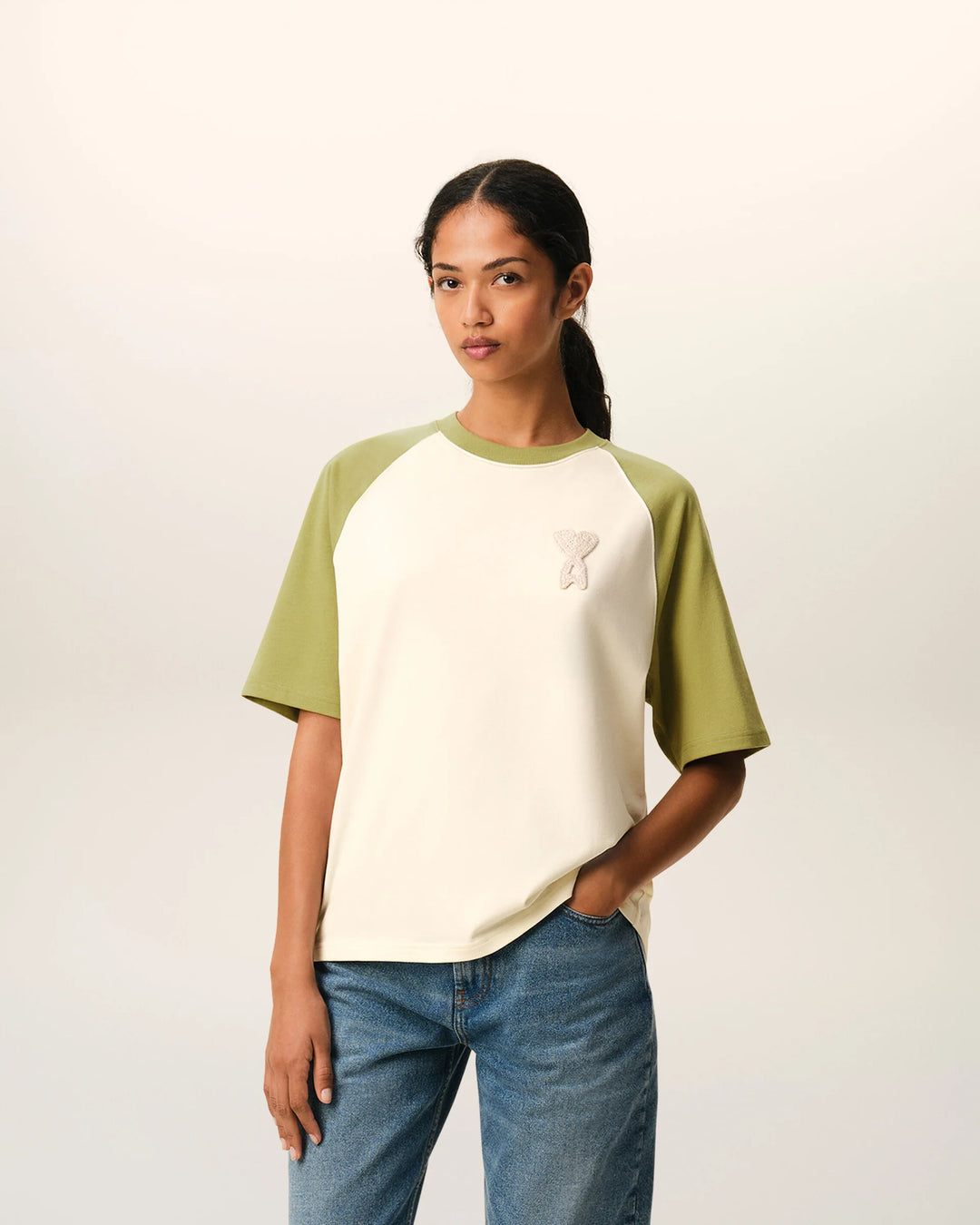 T-Shirt with Knitted Patch - Green Multi