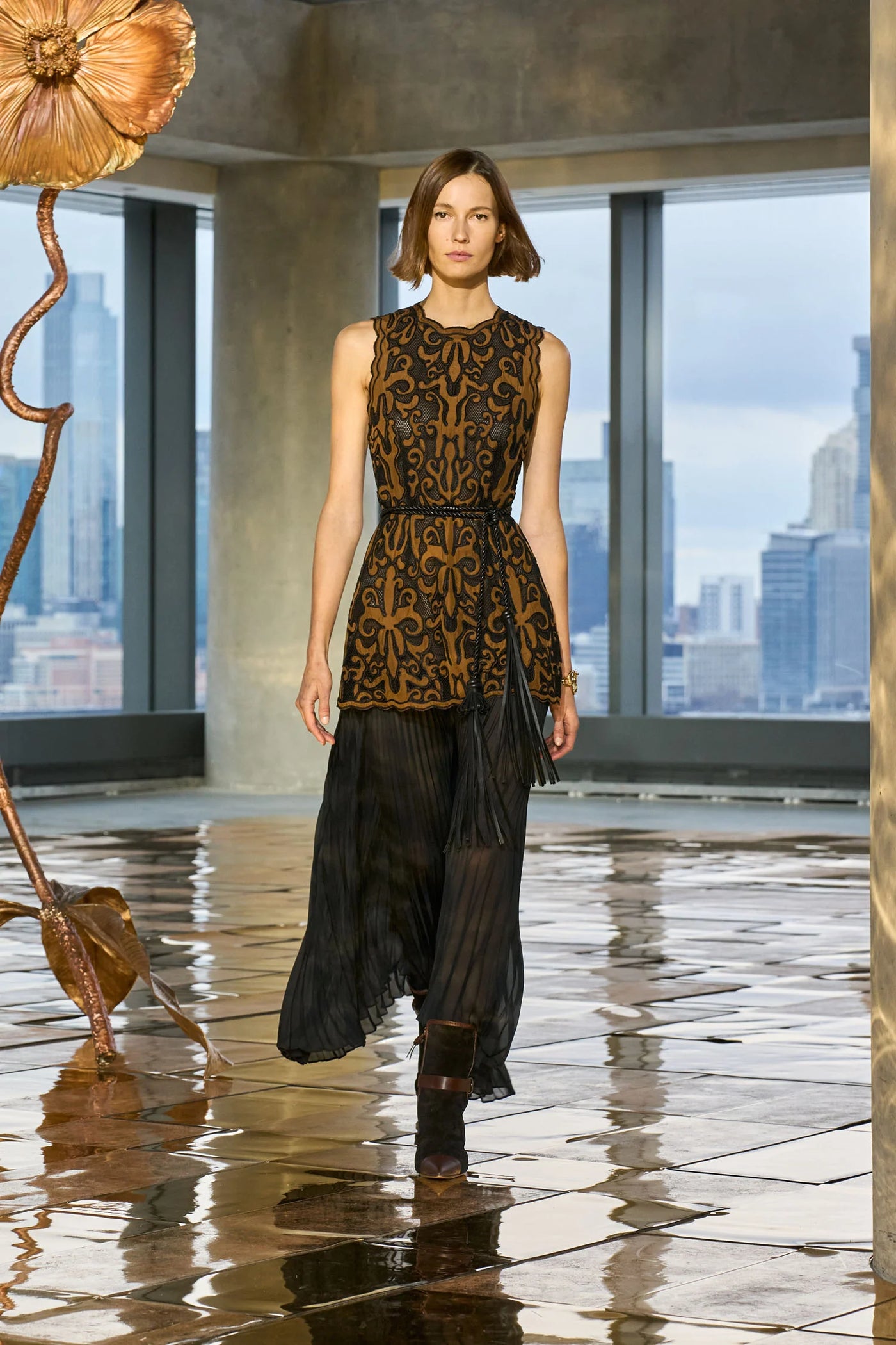 Auryn Applique Sleeveless Long Dress - Saffron