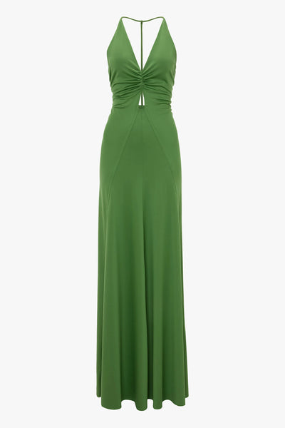 V-Neck Ruched Cami Gown - Algae