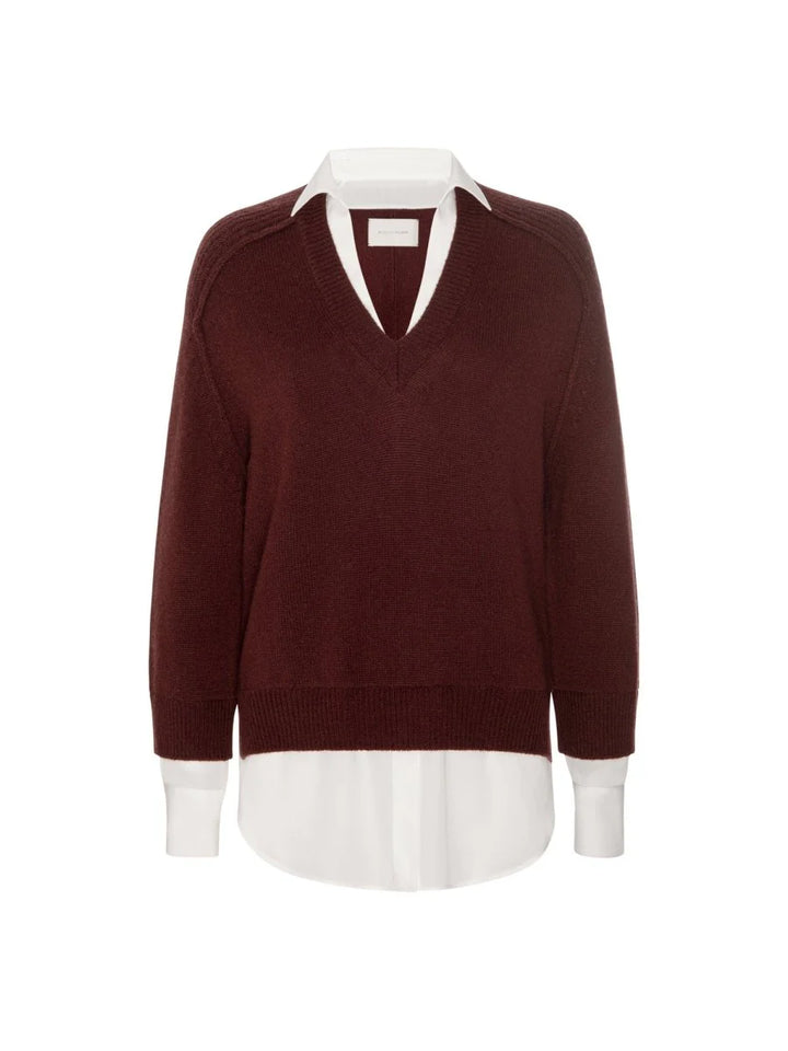 The Looker Layered V-Neck - Cordovan with White