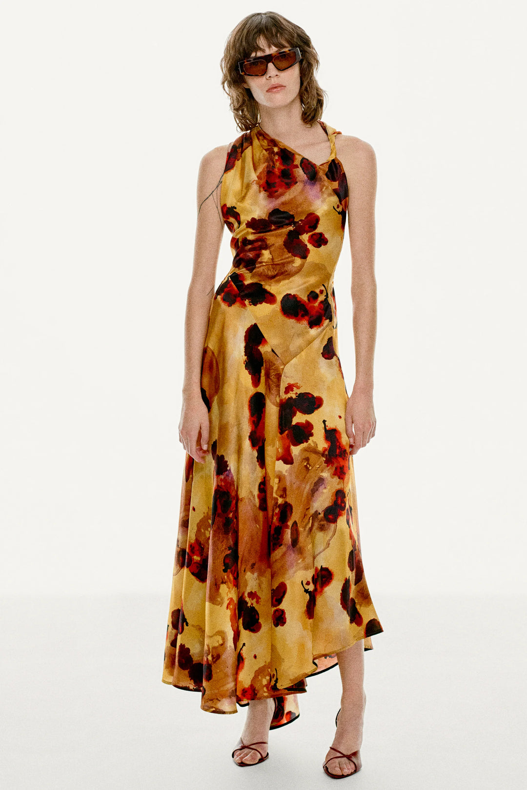Sleeveless Draped Midi Dress - Amber Floral Print