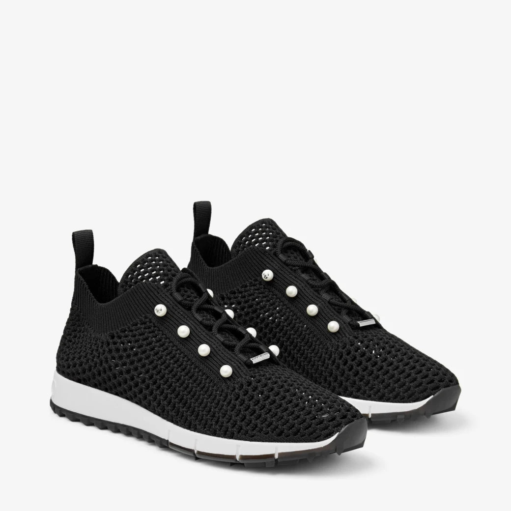Veles Crochet Knit Low-Top Trainers - Black with Pearls