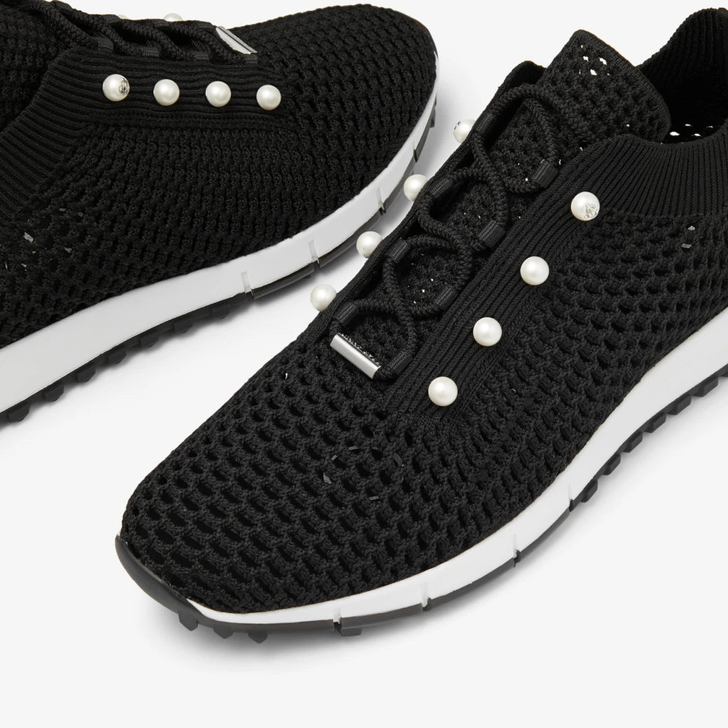 Veles Crochet Knit Low-Top Trainers - Black with Pearls