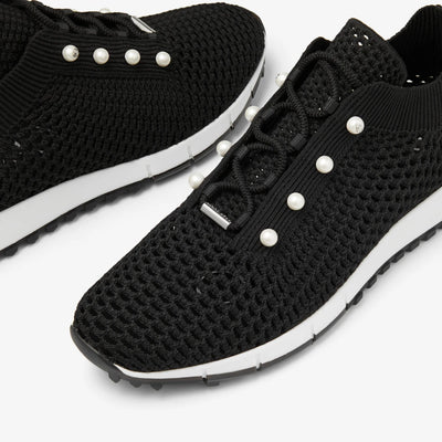 Veles Crochet Knit Low-Top Trainers - Black with Pearls