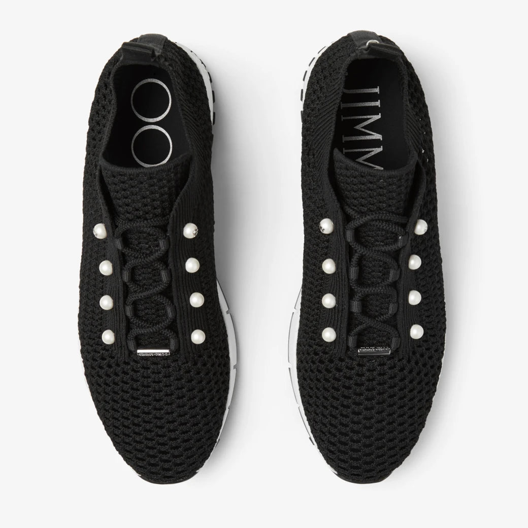 Veles Crochet Knit Low-Top Trainers - Black with Pearls