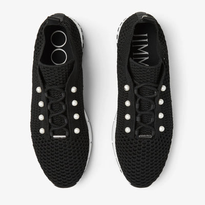 Veles Crochet Knit Low-Top Trainers - Black with Pearls