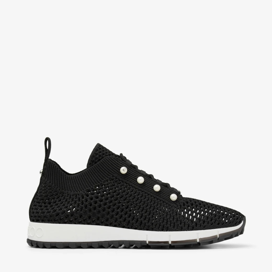 Veles Crochet Knit Low-Top Trainers - Black with Pearls