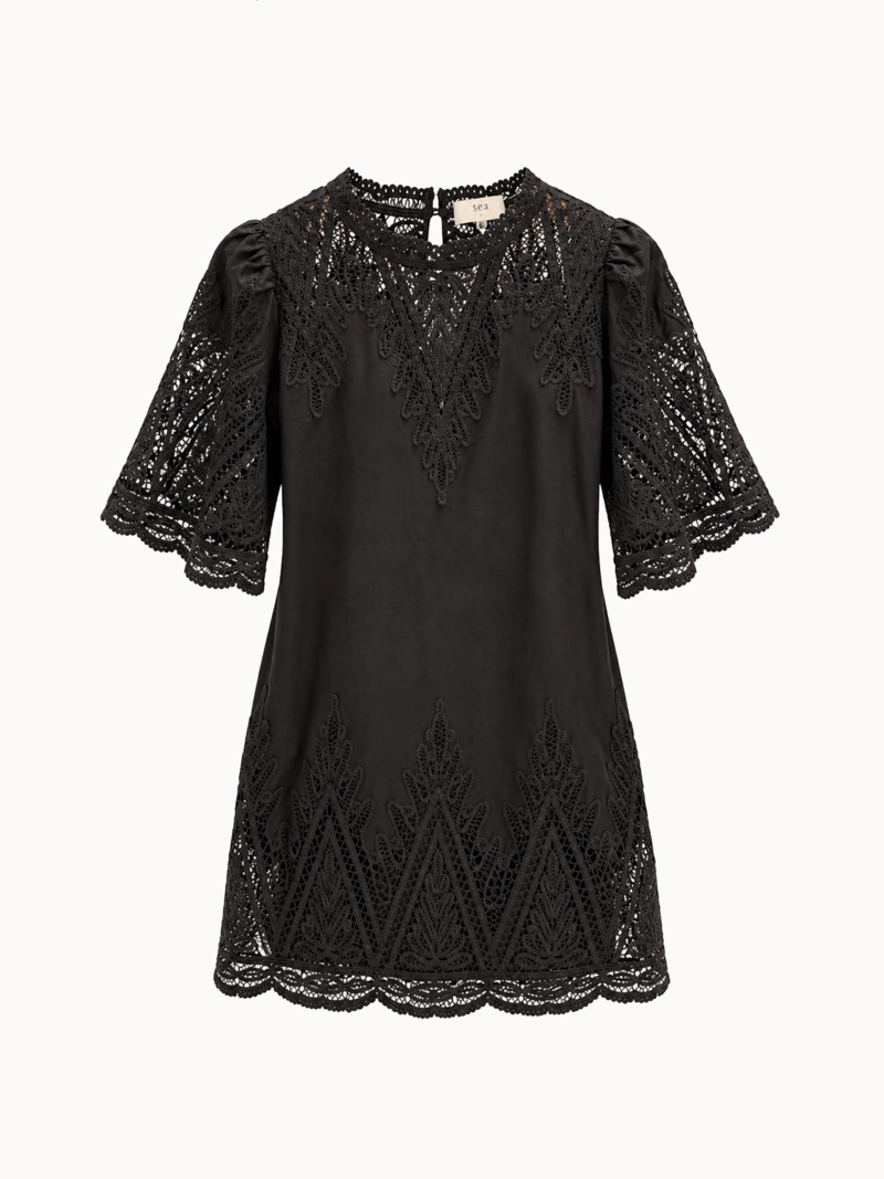 Vali Embroidered Mini Dress - Black